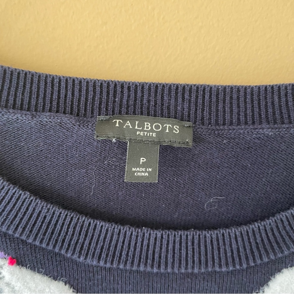 🔻LAST CHANCE🔻 TALBOTS Women's Navy Blue Fuzzy Polar Bear Cotton Blend Sweater - Picture 3 of 7